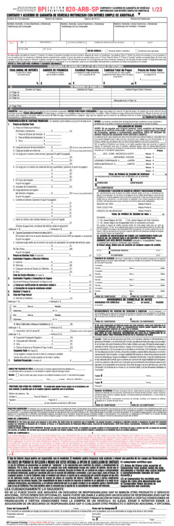Simple Interest Motor Vehicle Contract With Arbitration