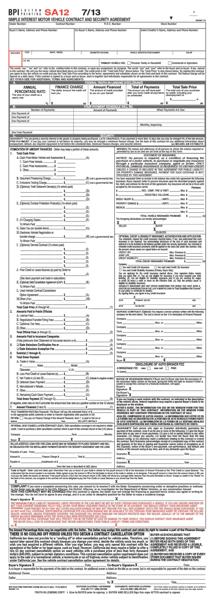 SA-12 Simple Interest Contract - BPI Custom Printing