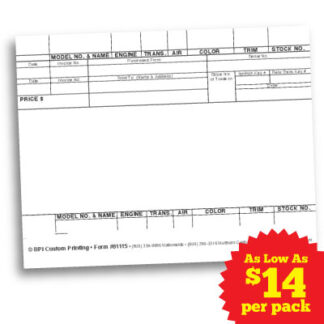 Vehicle Inventory Stock Card for Car Dealers