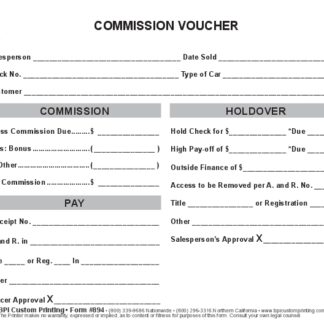 Automotive Sales Industry Standard Commission Vouchers