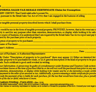 California Sales Tax Resale Certificate