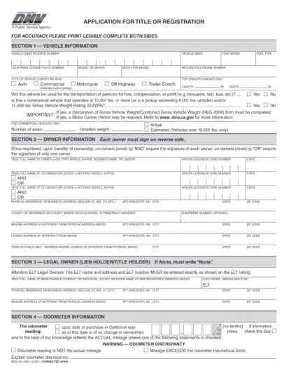 CA DMV Application for Title or Registration