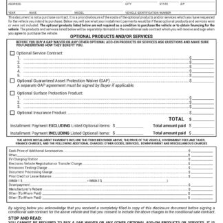 Pre-Contract Optional Products & Services Disclosure