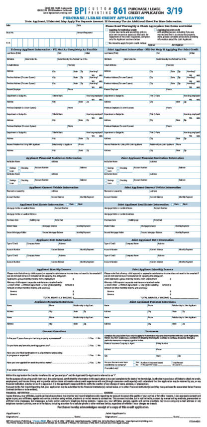 Purchase Lease Credit Application