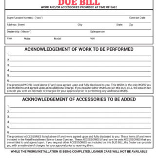 Full Page Automotive Due Bill