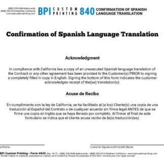 Confirmation of Spanish Language Translation