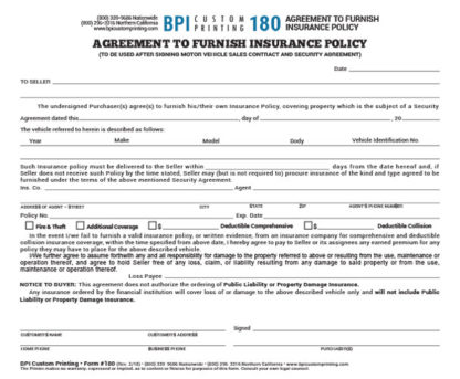 Out of State Agreement to Furnish Insurance