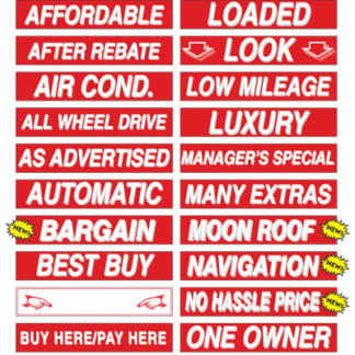 Windshield Slogan Stickers, Red & White