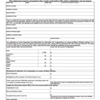 Colorado Sales Tax Statment for Vehicle Sales