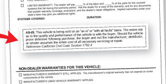 Buyers Guides Sticker for California As Is Vehicle Sales