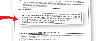 Buyers Guides Sticker for California As Is Vehicle Sales