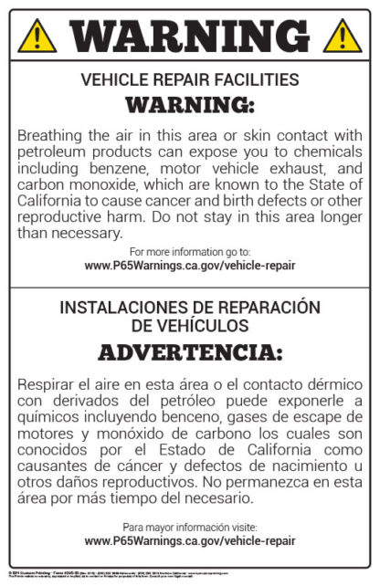 00205-BI-Bilingual-Prop-65-Vehicle-Repair-Facilities-Warning-Sign