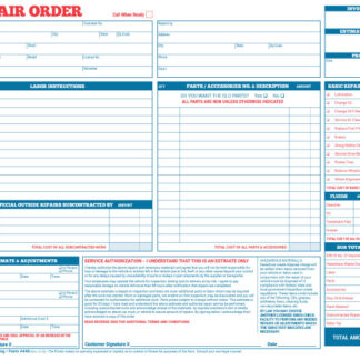 Car Dealer and Repair Shop Repair Order Forms