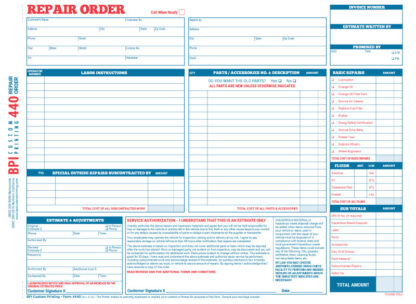 Car Dealer and Repair Shop Repair Order Forms