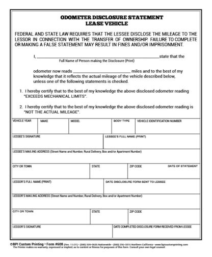 Lease Vehicle Odometer Disclosure