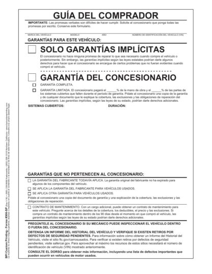 Implied Warranties Buyers Guide in Spanish