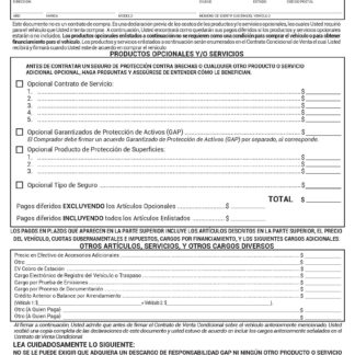 Spanish Pre-Contract Optional Products & Services Disclosure